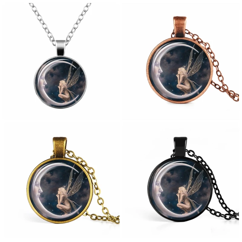 Ожерелье для фотосъемки с изображением ангела на Луне Сказочная в стеклянный