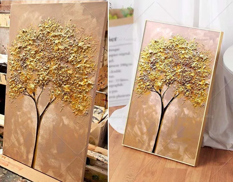 

Lucky Rich Gold Tree Painting Face Happy Handpainted Oil Painting On Canvas Wall Art Wall Pictures For Living Room Home Decor