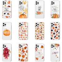 pumpkin happy autumn fallen leaves phone case transparent for iphone 7 8 11 12 13 s mini pro x xs xr max plus