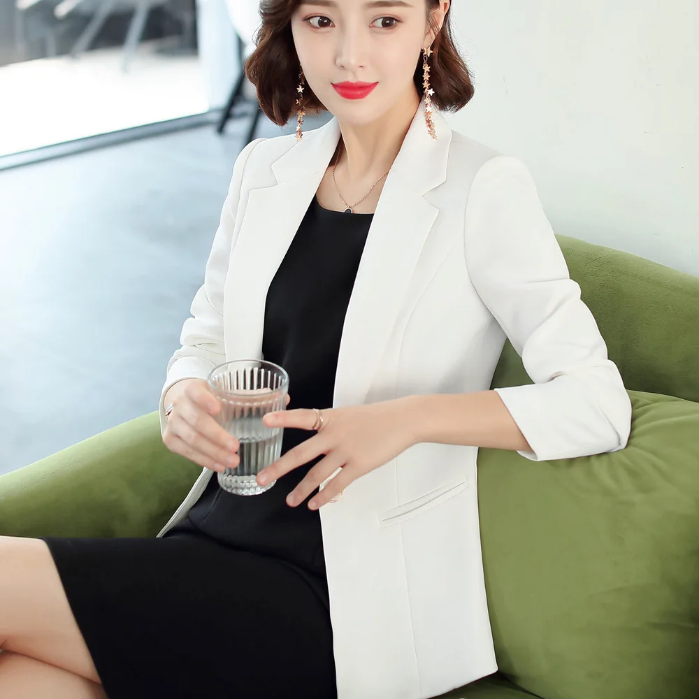 Женский офисный костюм блейзер платье комплект с длинным рукавом без рукавов из 2