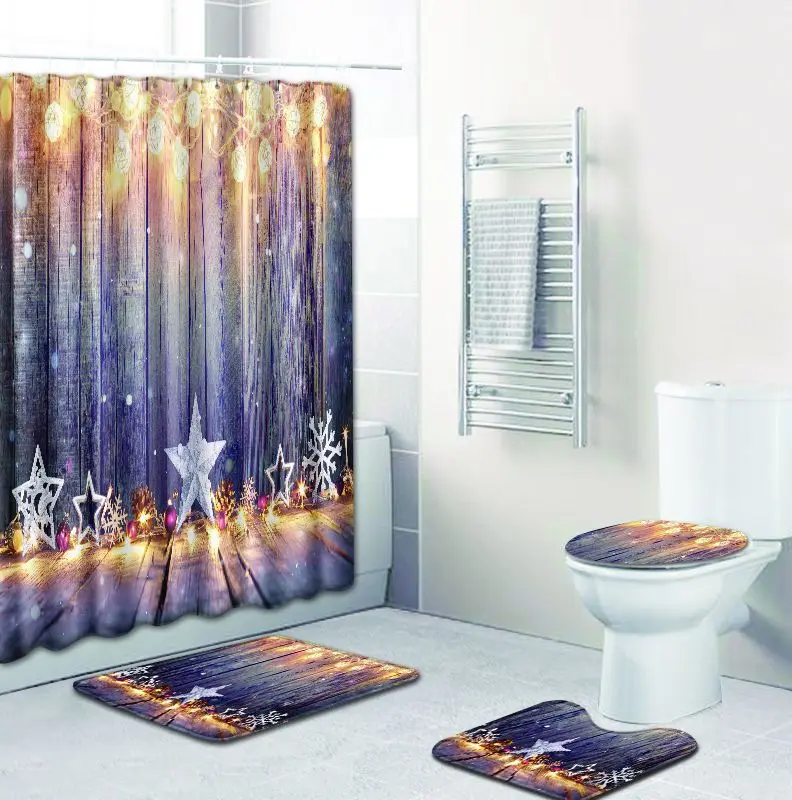 Рождественский домашний декор коврики для ванной комнаты коврик и занавеска