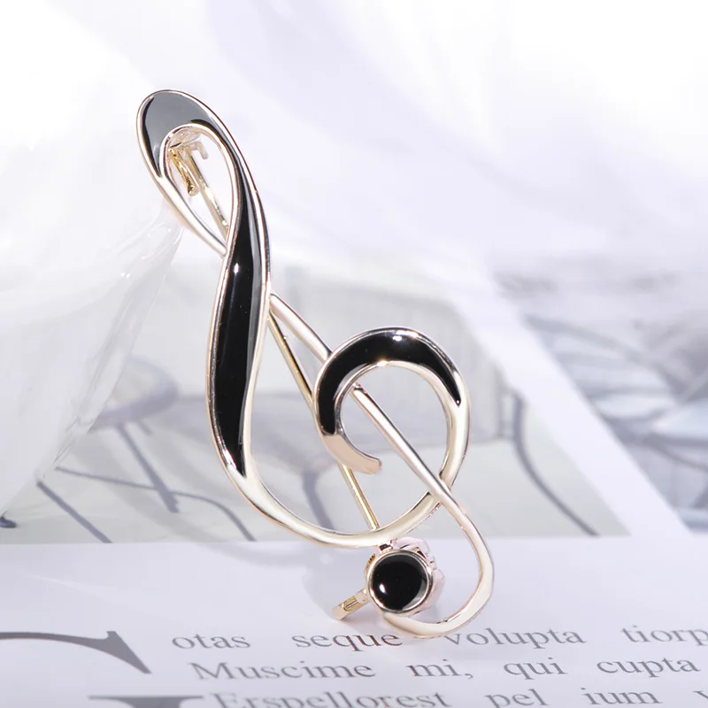FUNMOR Simple Musical Note Shape Brooch Gold Color Black Enamel Brooches For Women Men Concert Jewelry Musician Lapel Pins Gifts | Украшения