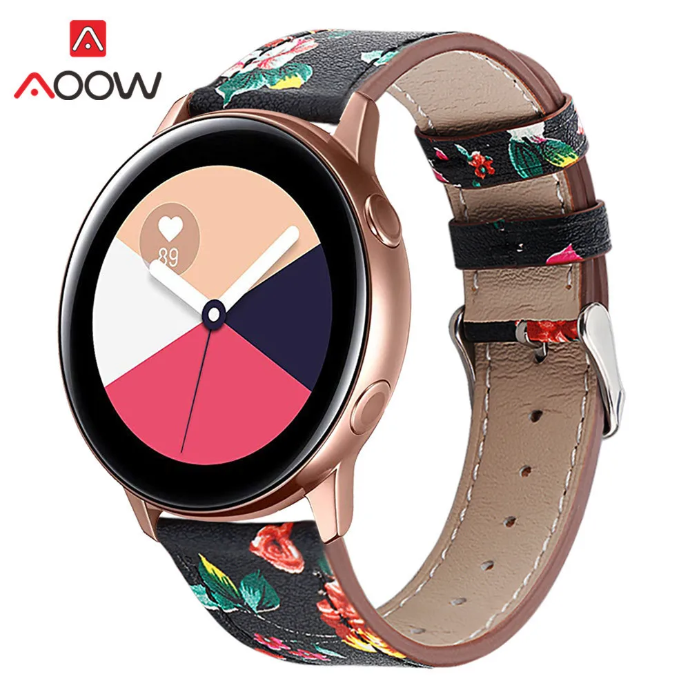 Ремешок для часов из натуральной кожи с цветочным принтом для samsung Galaxy Watch Active 42 мм S2 Розовый Красный сменный ремешок для браслета 20 мм