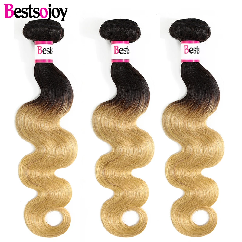 Bestsojoy 1/3/4pcs Brazilian Body Wave Hair Extensions Middle Ratio Remy Ombre 1b/27 1b/30 Burgundy 1b/99j Human Hair Bundles