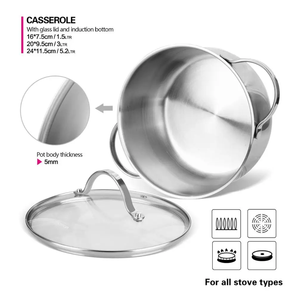 FISSMAN Gabriela серии наборы посуды с Нержавеющая сталь 1.5L Saucepan Casserole 3.0L Saucepot 5.1L