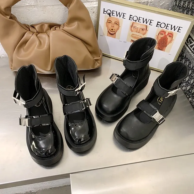 Женские ботинки женские ботильоны боевые Подиумные с ремешком и пряжкой женская