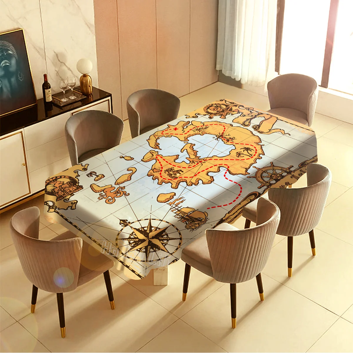 Векторный навигационный компас с изображением старой пиратской карты черепа