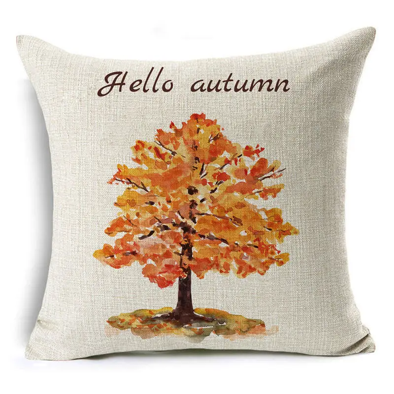 Красочный акварельный чехол для подушки в осеннем стиле льняной декоративный с