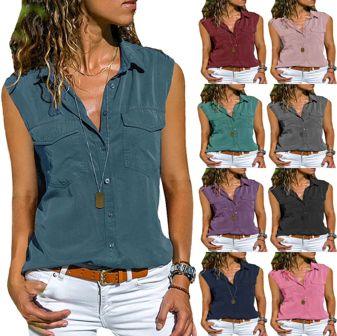 

Women's Shirt Sleeveless 8XL Plus Size Colorful