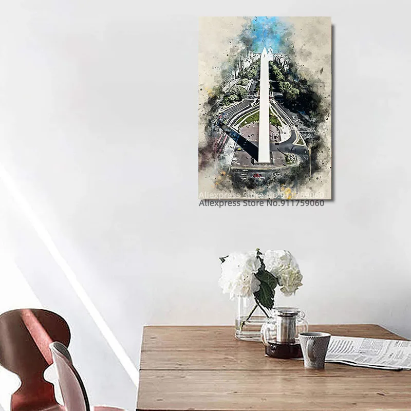 Акварель в стиле аргентинского Буэнос-Айреса с кистями-брызгами Картина на