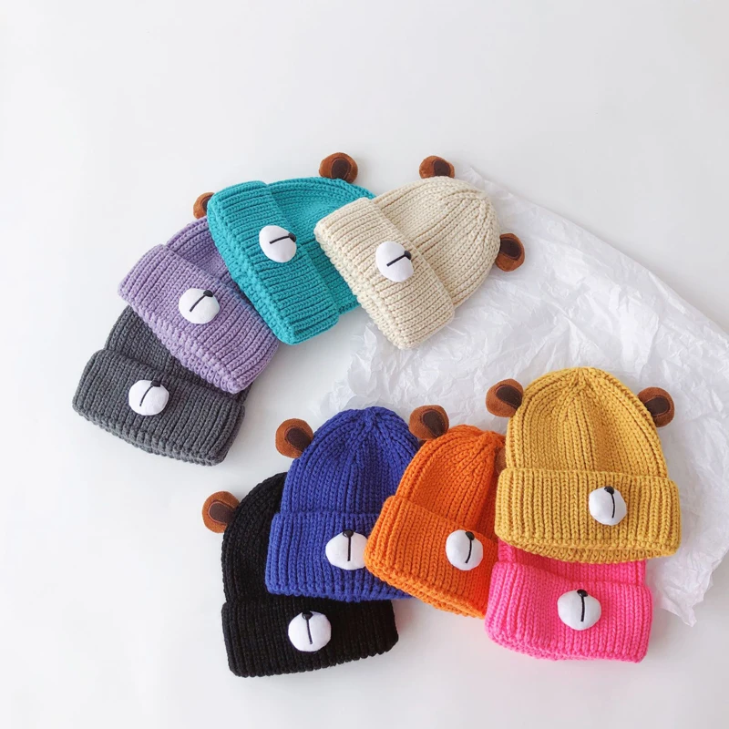 

Autumn Winter Hats For Baby Lovely Bear Pattern Kids Boys Girls Beanie Hat Soft Warm Children Knitted Caps 9 Colors