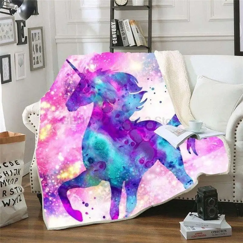 Galaxy Einhorn Decke с 3D принтом флисовое украшение зимнее | Дом и сад
