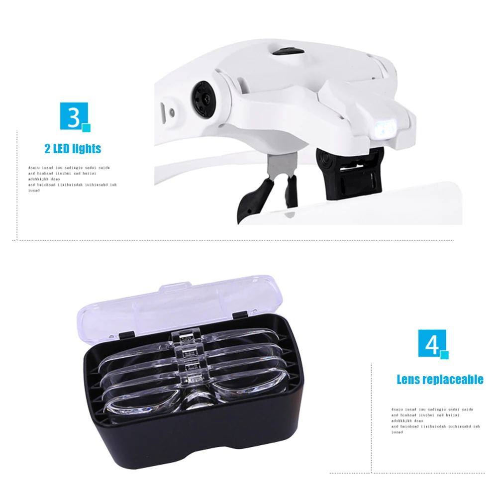 

Magnifier Headband Eyewear Loupe Repair Helmet 1.0X 1.5X 2.0X 2.5X 3.5X LED Headband Glasses Loupe for Reading Repair