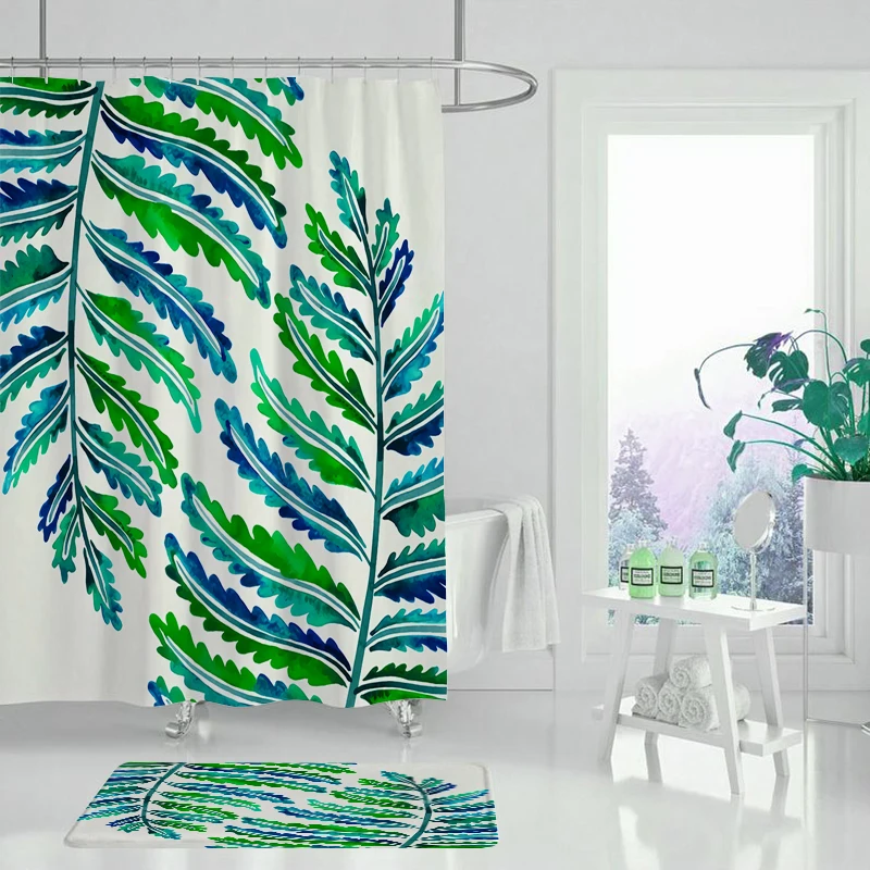 Занавеска для душа с зелеными тропическими растениями занавеска ванны