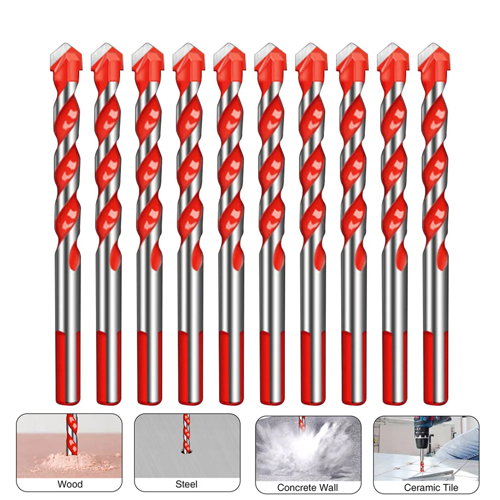 

6mm 10Pcs Titanium Coated Twist Drill Bits Set for Glass Ceramic Concrete Hole Opener Brick Hard Alloy Triangle Bit Tool Kit