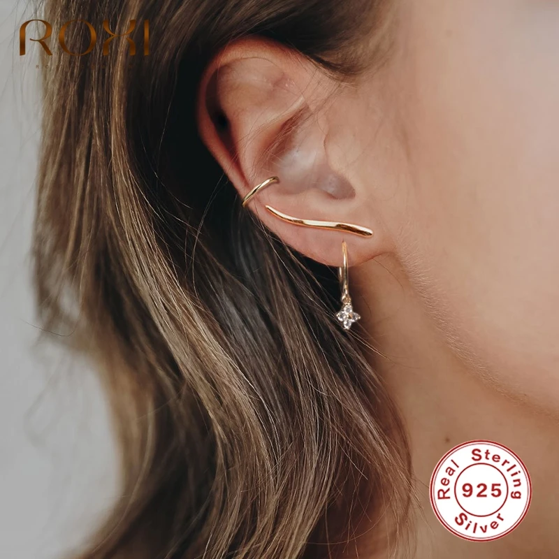

ROXI Minimalist 925 Sterling Silver Ear Climber Small Stud Earrings for Women Everyday Jewelry Simple Ear Cuff Long Ears Crawler