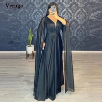 verngo simple glitter black mother prom dresses v neck long cape floor length formal evening gowns plus size women dress 2022