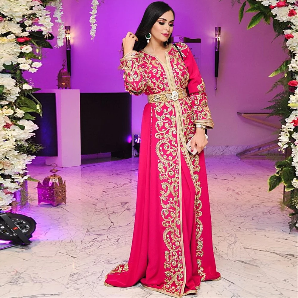

Vestidoss Moroccan Kaftan Dresses Embroidery Crystal Evening Dresses 2020 Elegant Arabic Muslim Evening Dress Plus Size