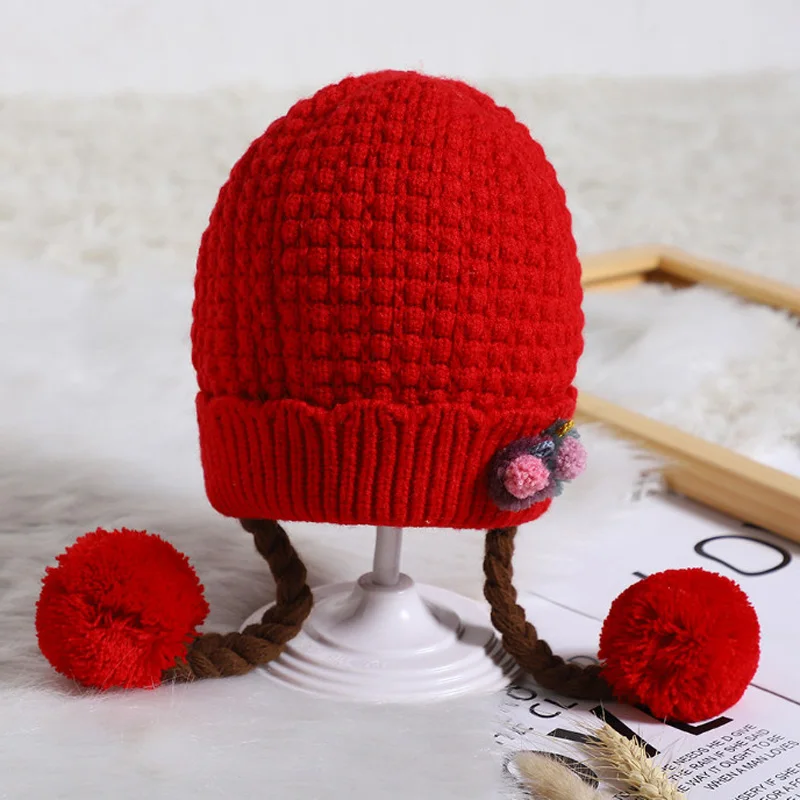 Шапка с помпоном для маленьких девочек зимняя шапка новорожденных 0-12 м вязаная