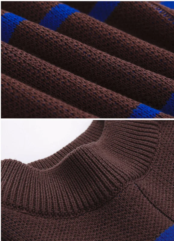 

IEFB Men's Plaid Striped Color Block O-neck Sweater Thickened Autumn Winter Korean Fashion Kintted Tops Kintwear Clothes 9Y4543