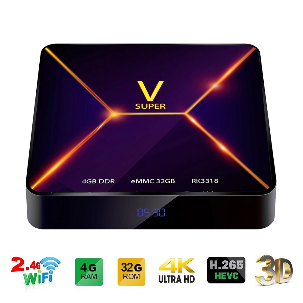 

Приставка Смарт-ТВ Super V, Android 9,0, 4 + 32 ГБ, 4,0x2,4x17 мм