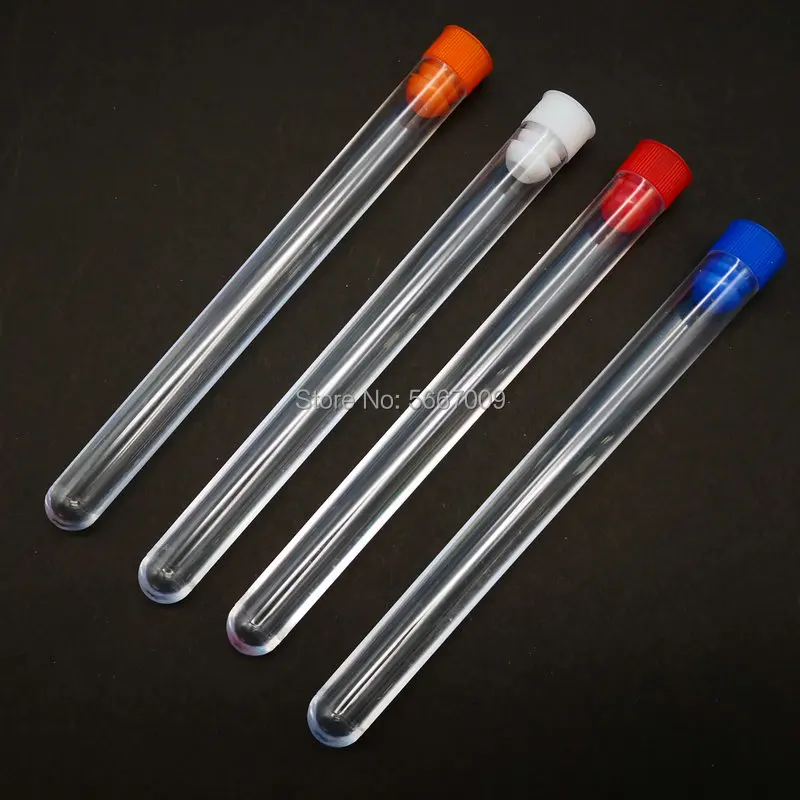

10pcs/lot 15x150mm Clear Plastic test tubes with plastic color stopper push cap for school experiments
