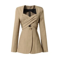 women khaki black blazer coat retro vintage notched collar 2021 fashion female blazer jacket casual chic tops outwear