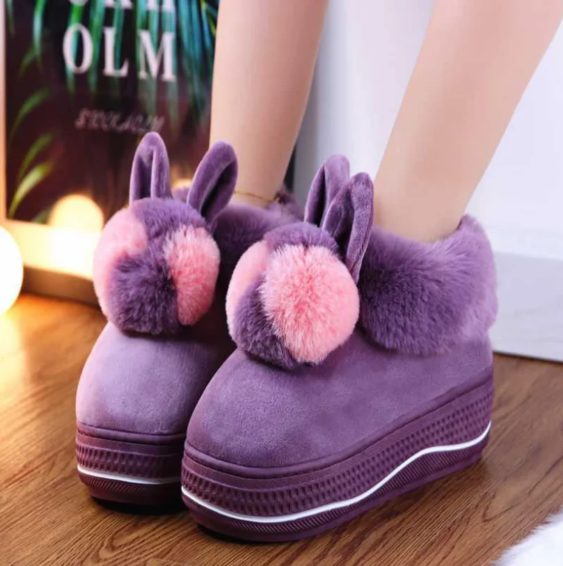 

Women's Winter Cartoon Cotton Shoes Indoor Warm Plush Shoes Fur Slides Cute Lovely Animal Ladies Thick Bottom Cloud Slippers