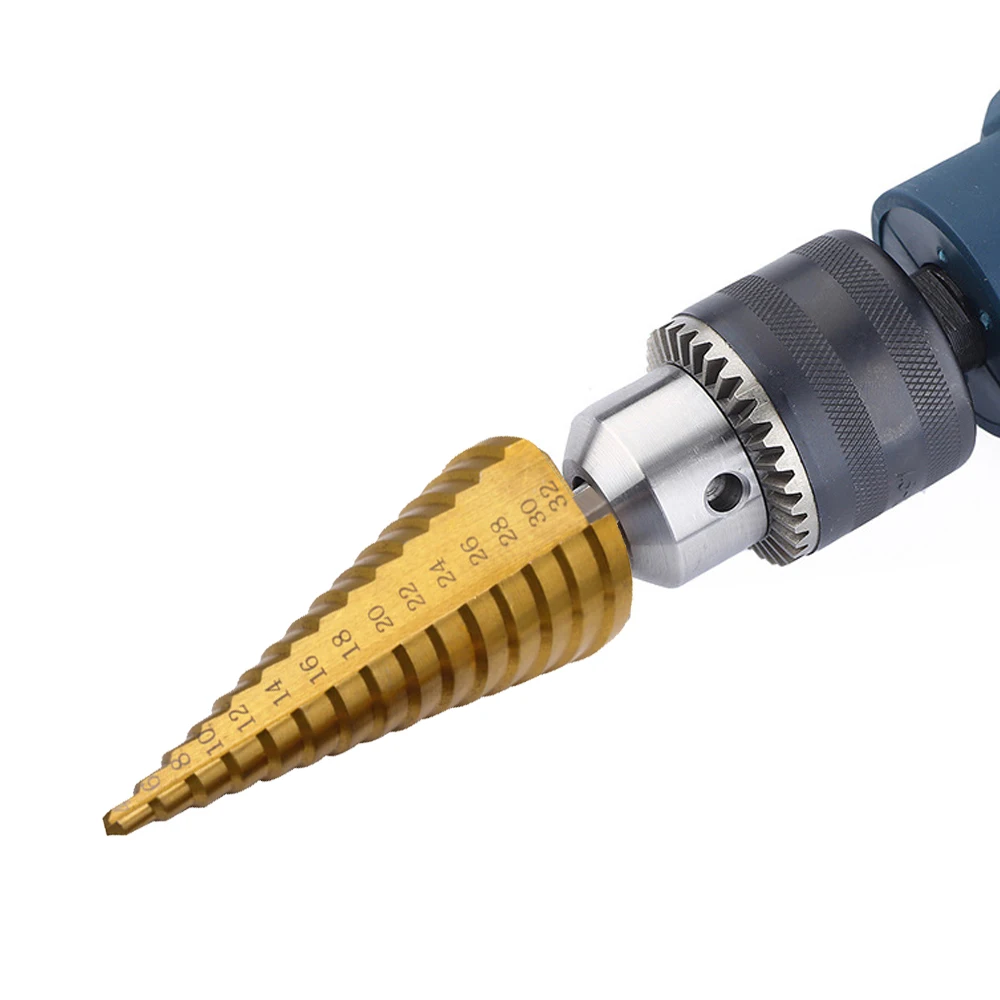 

HSS Straight Groove Step Cone Drill Bit Set 3-12 4-20 4-22 4-32 Titanium Coated Stepped Drill for Metal Center Hole Cutter Tool