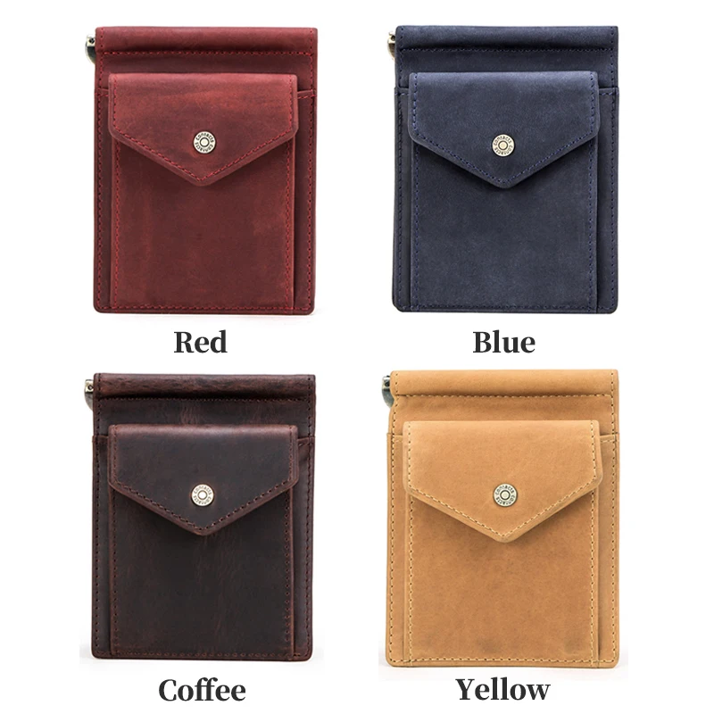 Free Engraving Name Slim Money Clip Money Case Genuine Leather Card Wallet Men Women Bifold Wallets with Coin Pocket Gift