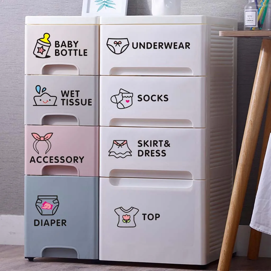 

7pcs Home Decor Wardrobe Sticker Decal Bedroom Vinyl Art Mural Boys Clothes Classification Logo Sticker Underwear Label Storage