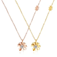 cute rose gold daisy flower necklaces for women kpop fashion stainless steel crystal colgantes jewelry accessories dropshipping