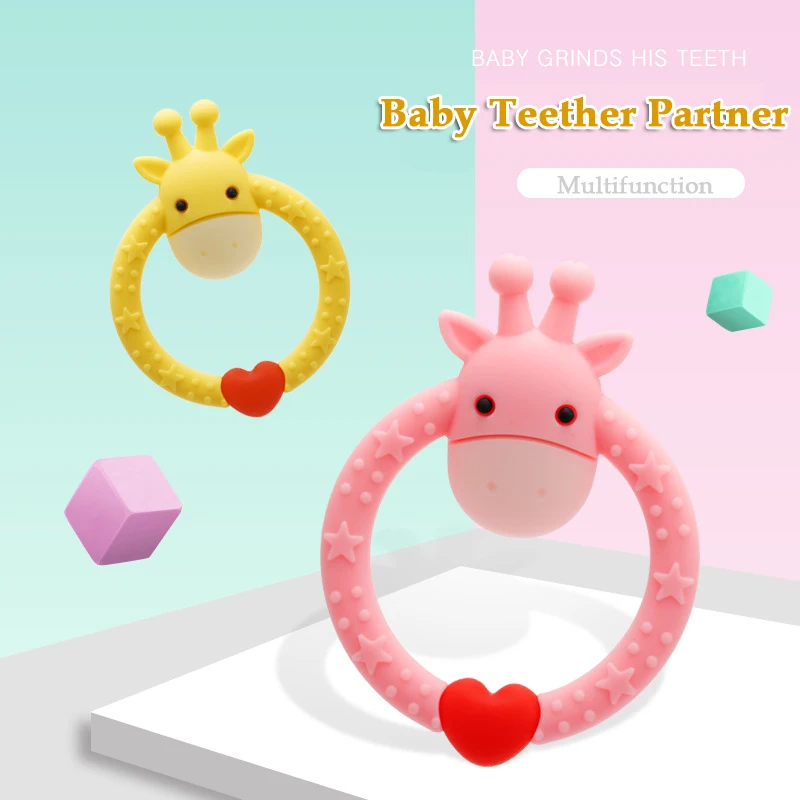 

Baby Teether Toys Children teether Boxed ring-shaped cartoon deer teether baby silicone bite teether molar stick Baby teeth care