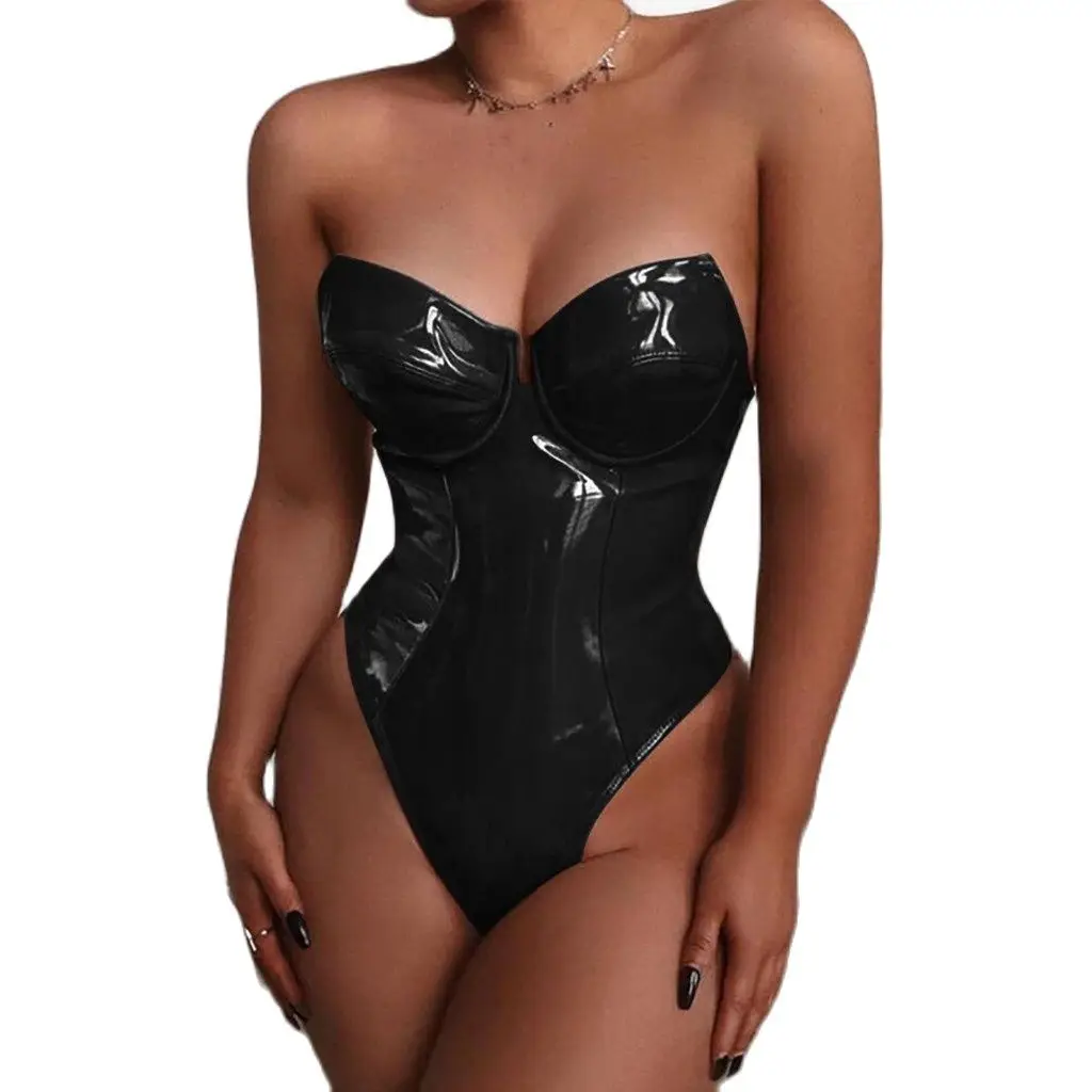 European American New Slim Underwear Swimsuit Sexy Leather Onesie Performance Strapless Onesuit Club Stage Show Dropshipping