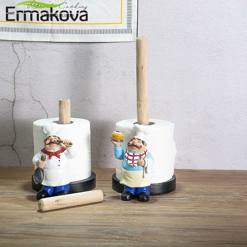 ERMAKOVA смолы шеф-повар двухслойный бумажный держатель для полотенец статуэтки