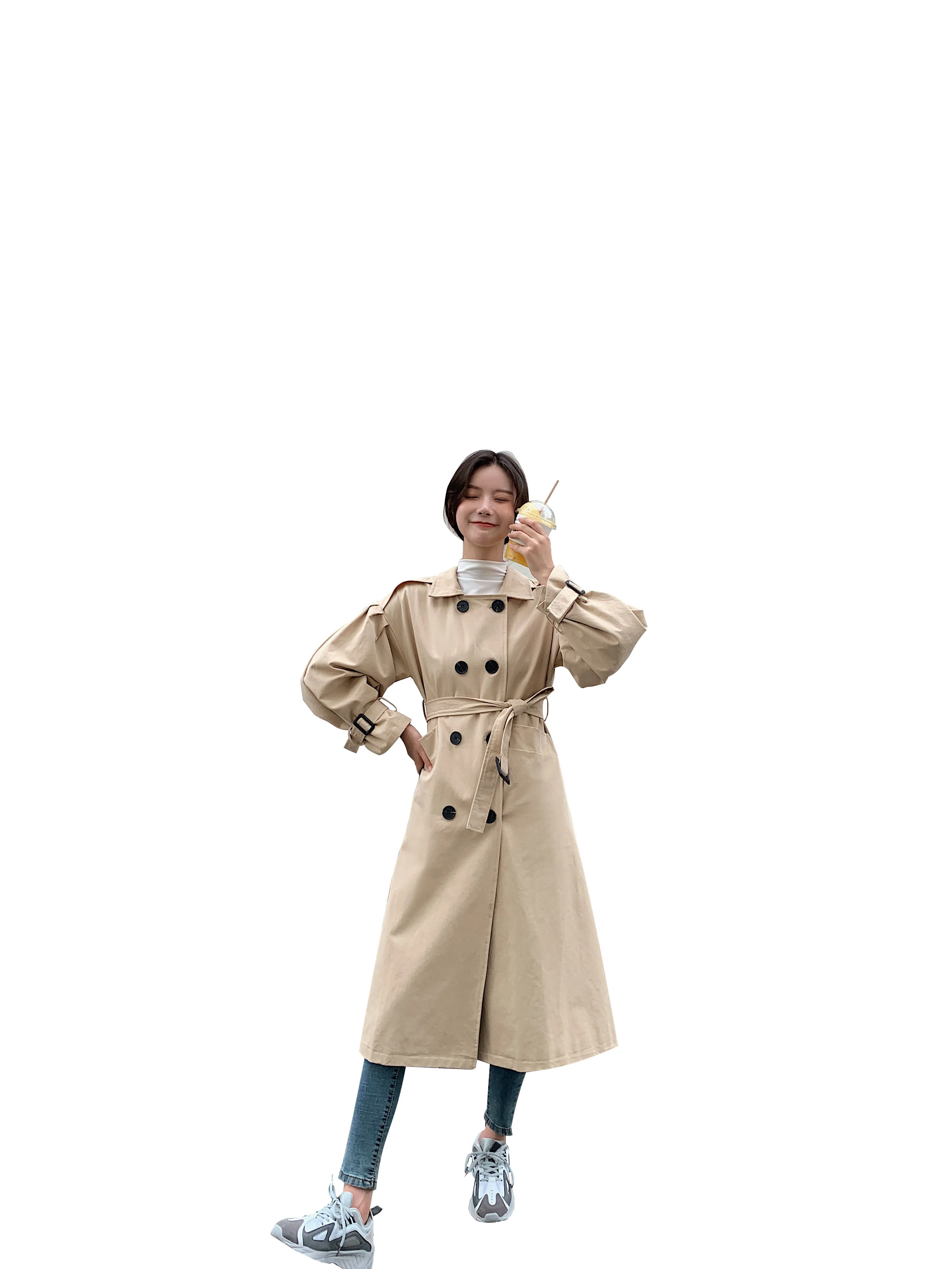 

Korean and japan Camel Midi Autumn Trench outerwear Long Jacket Overcoat D852