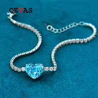 oevas 100 925 sterling silver 1012mm aquamarine heart high carbon diamond 16cm bracelet for women sparkling fine jewelry gift