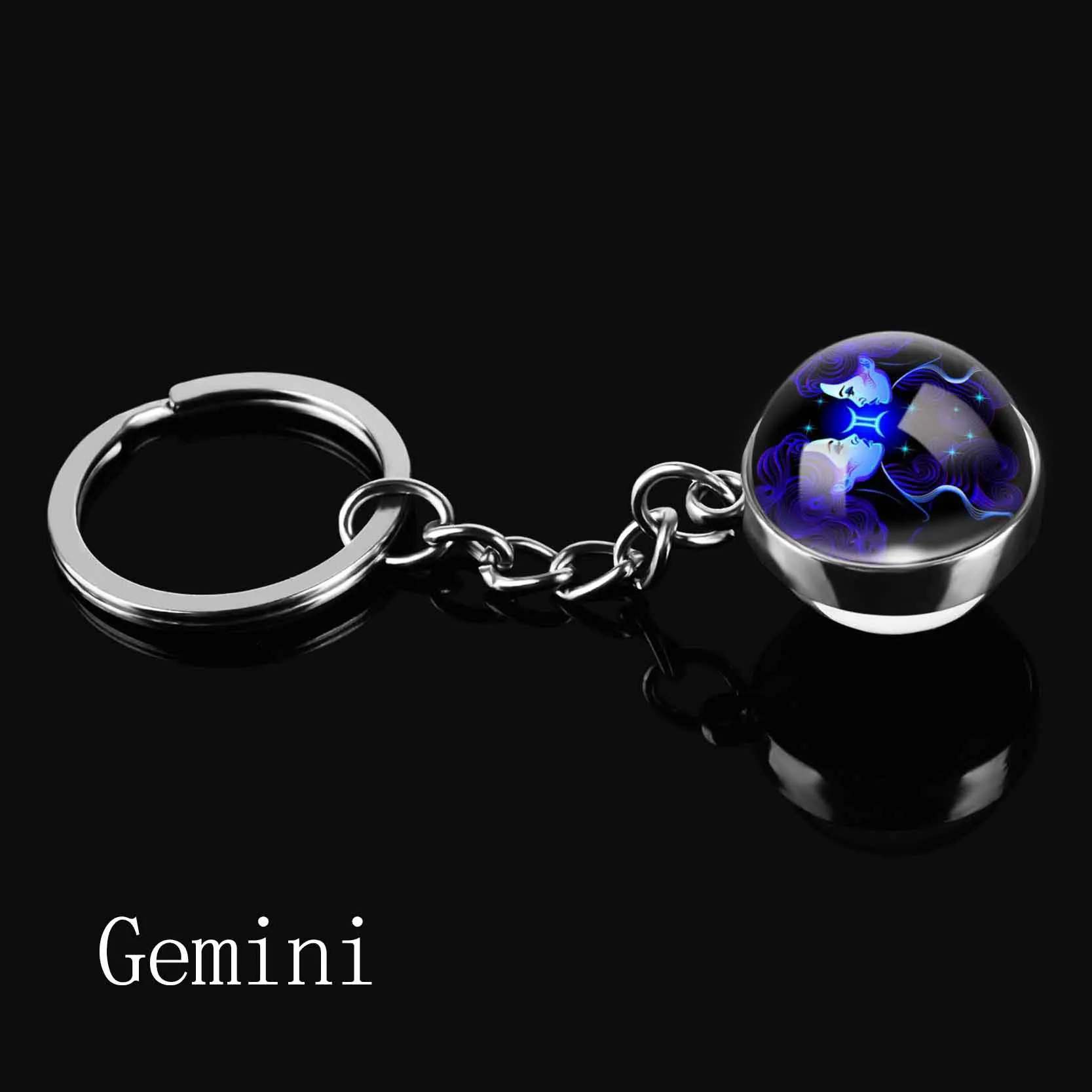 Gemini Знак зодиака брелки 12 Созвездие Лев Дева весы скорпион кулон «Стрелец» двойное лицо брелок держатель для ключей день рождения - Цвет: Gemini