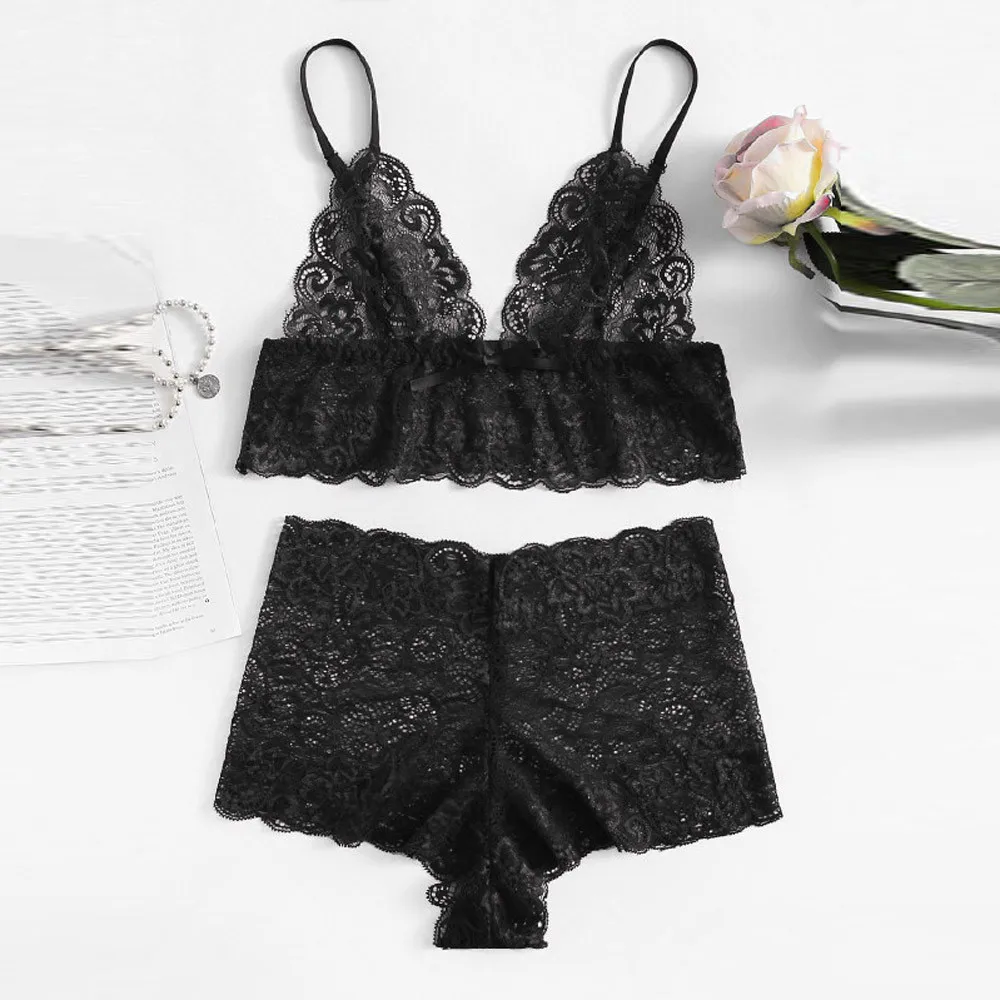 Sexy Underwear Women Plus Size Lace Babydoll Bra Lingerie Set Girl Transparent and Panty | Женская одежда