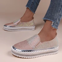 womens shoes autumn new style flat gold glitter ladies shoes rhinestone ladies casual shoes round toe slip on platform shoes