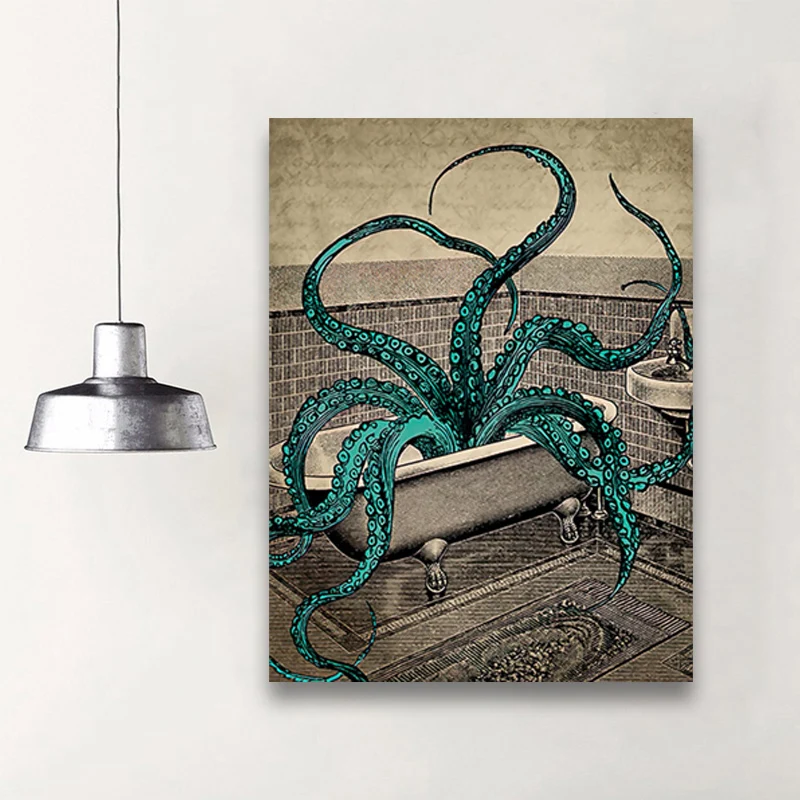 

Life Art Picture Bathroom Wall Decoration Octopus Canvas Poster Bath Wall Art Print Painting Octopus in the bath Sea