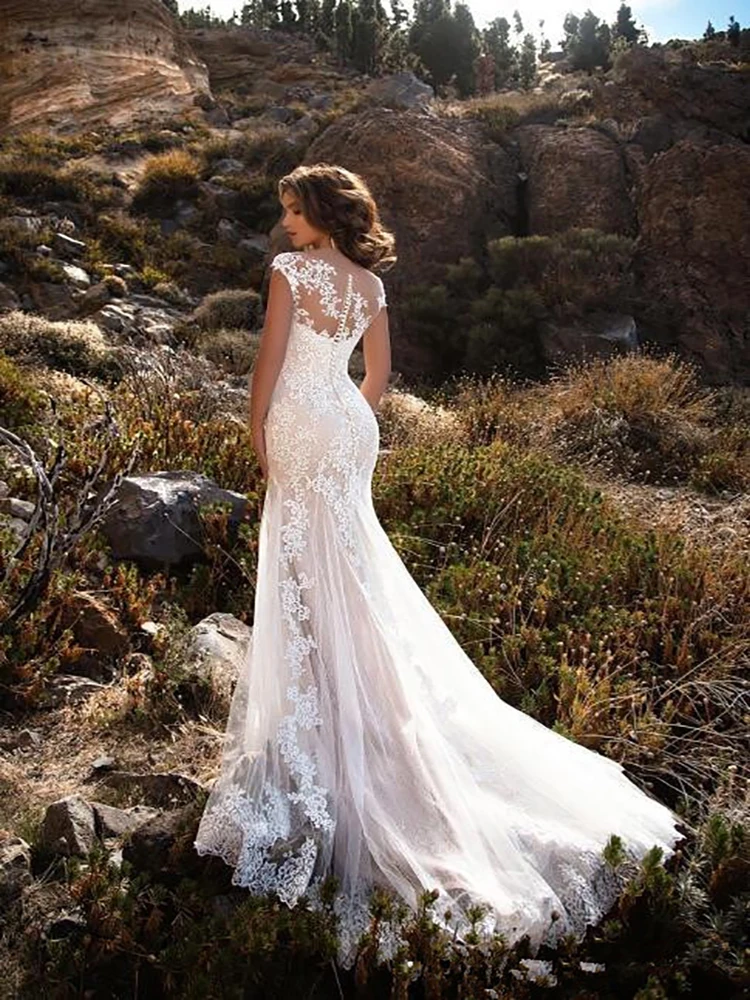 

Hi Shy Bride New simple wedding dress backless sleeveless design chiffon lace bride dresses princess dress plus size tailor-made