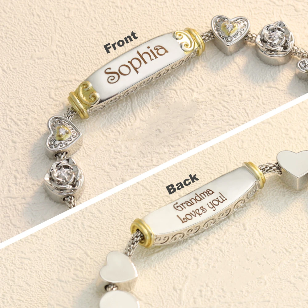 Hiyong Custom Name Bracelet Heart Personalize Name Smooth Name Plated Bracelets Engraving Customized Family Lover Bangles Gifts