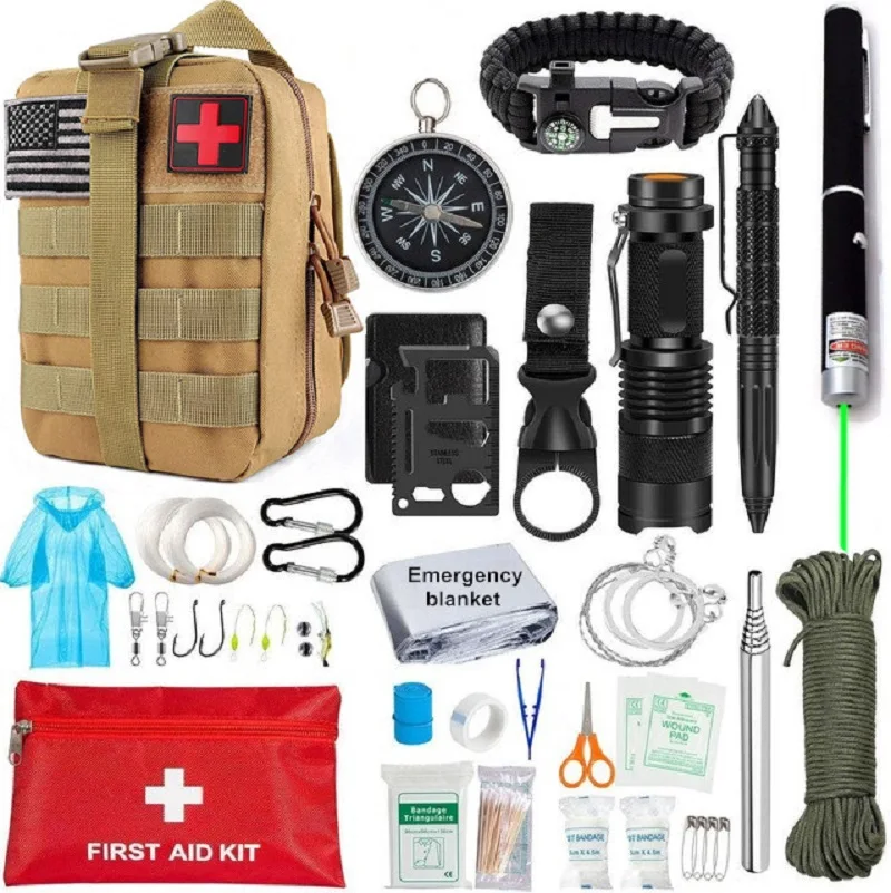 

Outdoor Survival Kit Camping Equipment Backpack EDC First Aid Hiking Tools Tactical Gear Emergency Tourism Laser Pointer Pen