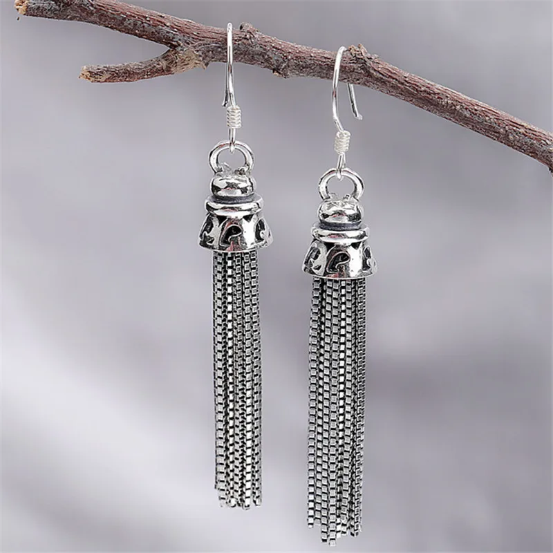 

Buyee 100% 925 Sterling Silver Long Earrings Ethnic Noble Style Long Tassels Earring for Women Party Wedding Trendy Fine Jewelry