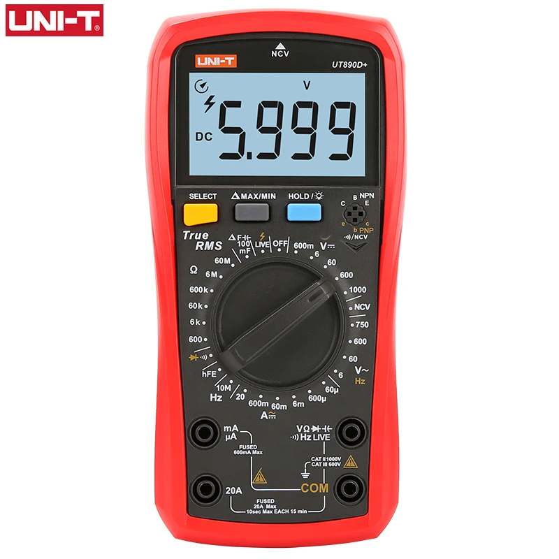

Портативный цифровой мультиметр UNI-T UT890C UT890D +, тестер с ручной настройкой диапазона и измерением емкости, температуры, ЖК-дисплей, Бесконтак...