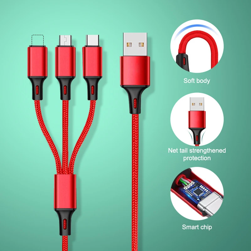 Кабель USB 3 в 1 мобильный телефон Type-c для передачи данных многофункциональный трех