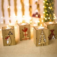 2022 wood candle holders tealight candlesticks lantern vintage christmas decorations for home new year party decor gifts