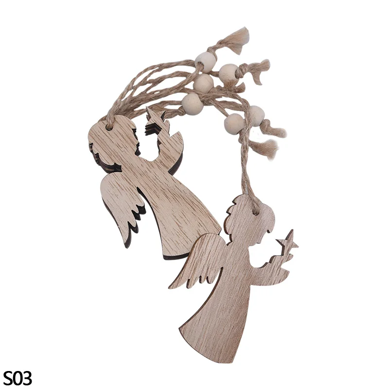 3/6pcs Christmas Wooden Pendant Wooden Hollow Snowflake Christmas Tree Hanging Decor For New Year Xmas Party Ornaments Kids Gift - Цвет: 3pcs S03