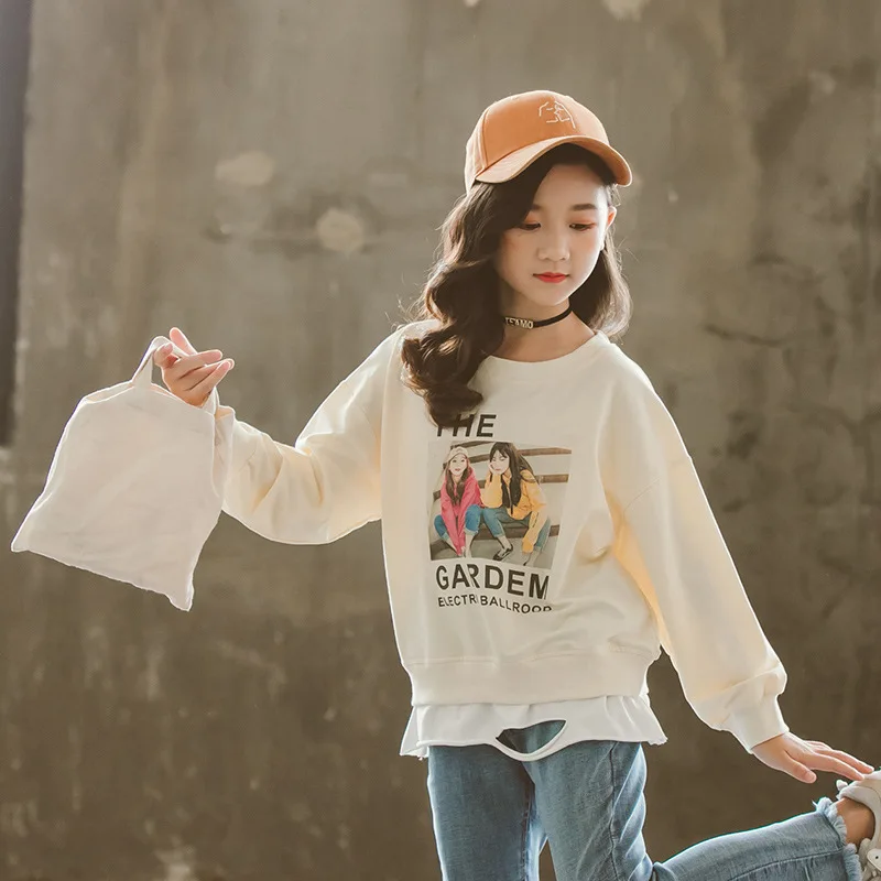 Сезон весна осень Повседневная подростковая пуловеры для девочек с рисунками из